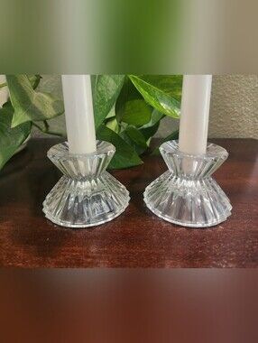 Vintage Mikasa Diamond Fire Crystal Taper Candle Holder Pair